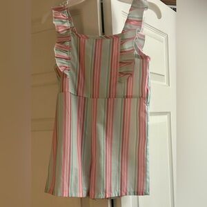 Striped Ruffle Sleeve Romper